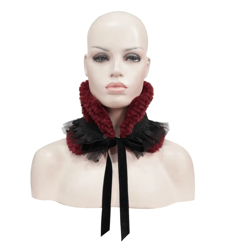 Fashion Faux Fur Scarf With Beading / Women's Red Warm Collar with Lace