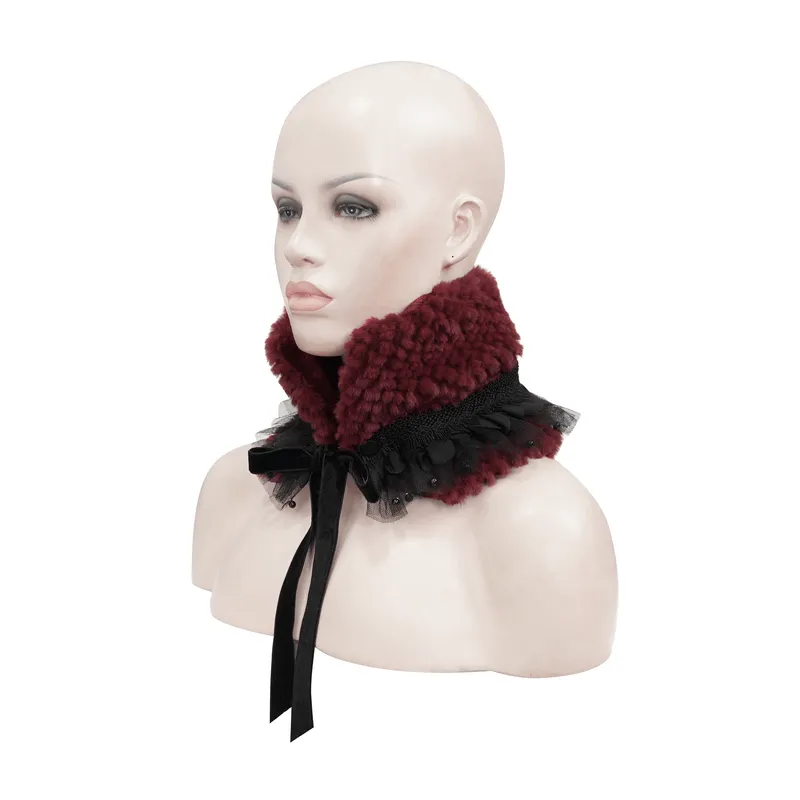 Fashion Faux Fur Scarf With Beading / Women's Red Warm Collar with Lace