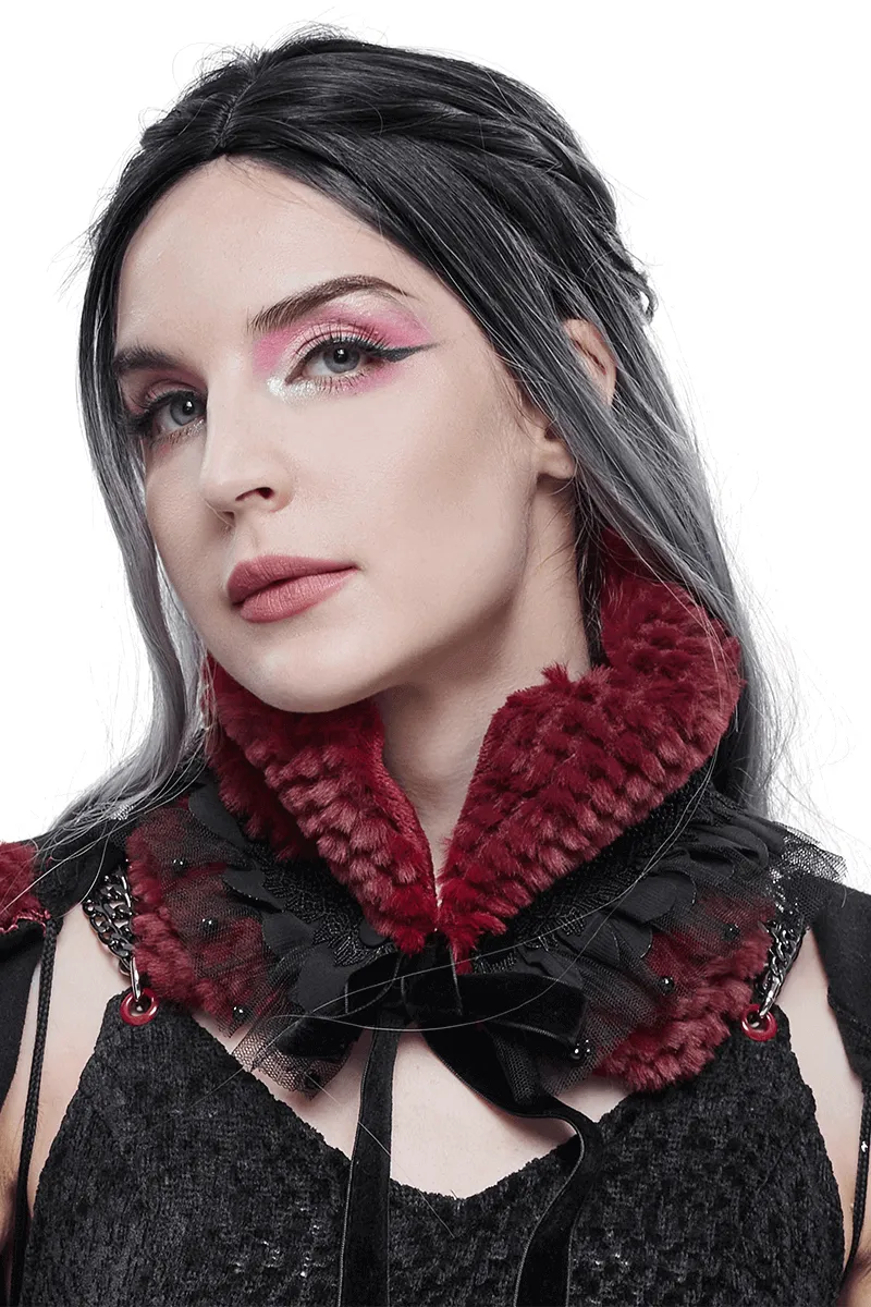 Fashion Faux Fur Scarf With Beading / Women's Red Warm Collar with Lace