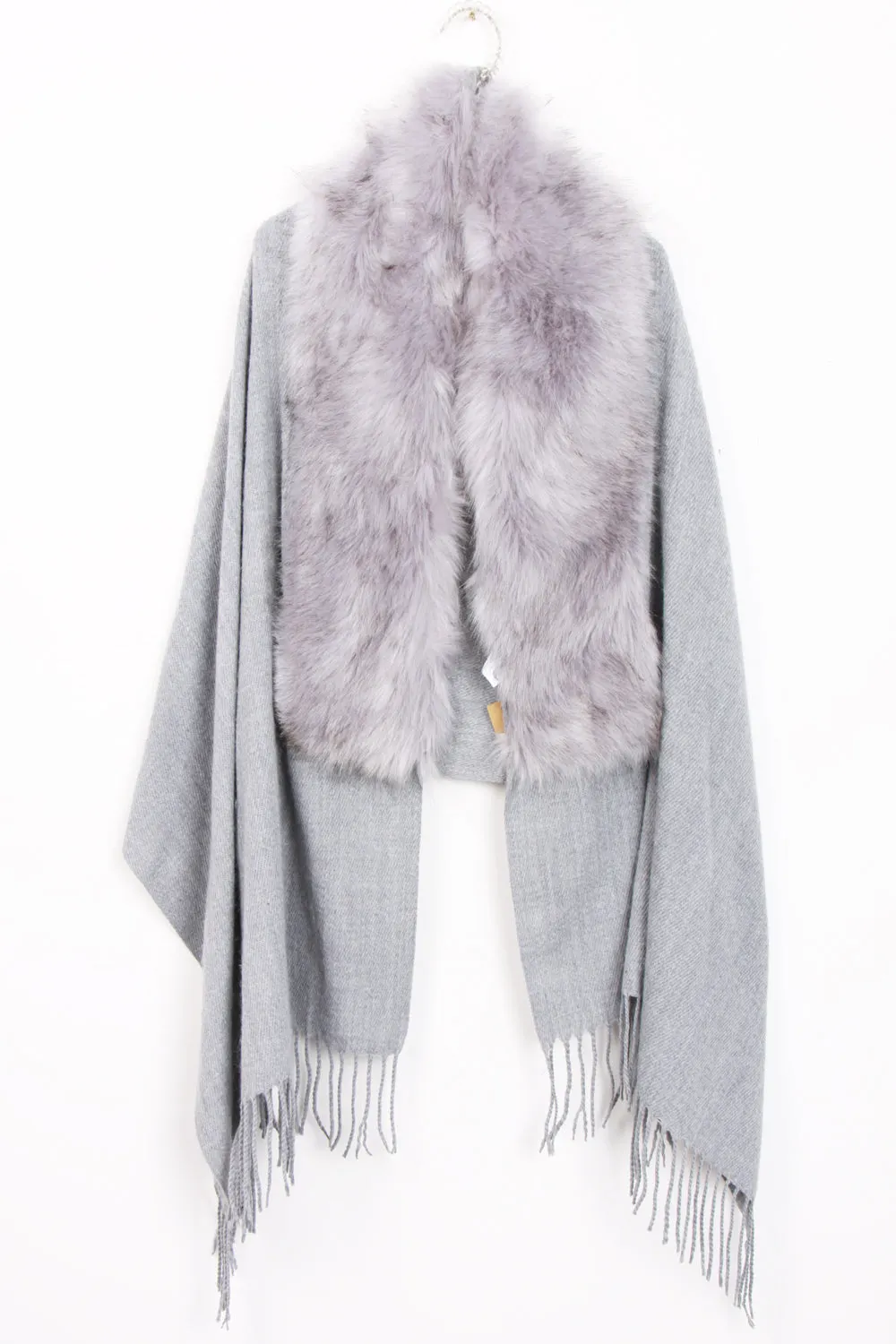 Faux Fur Collar Fringe Shawl/Scarf