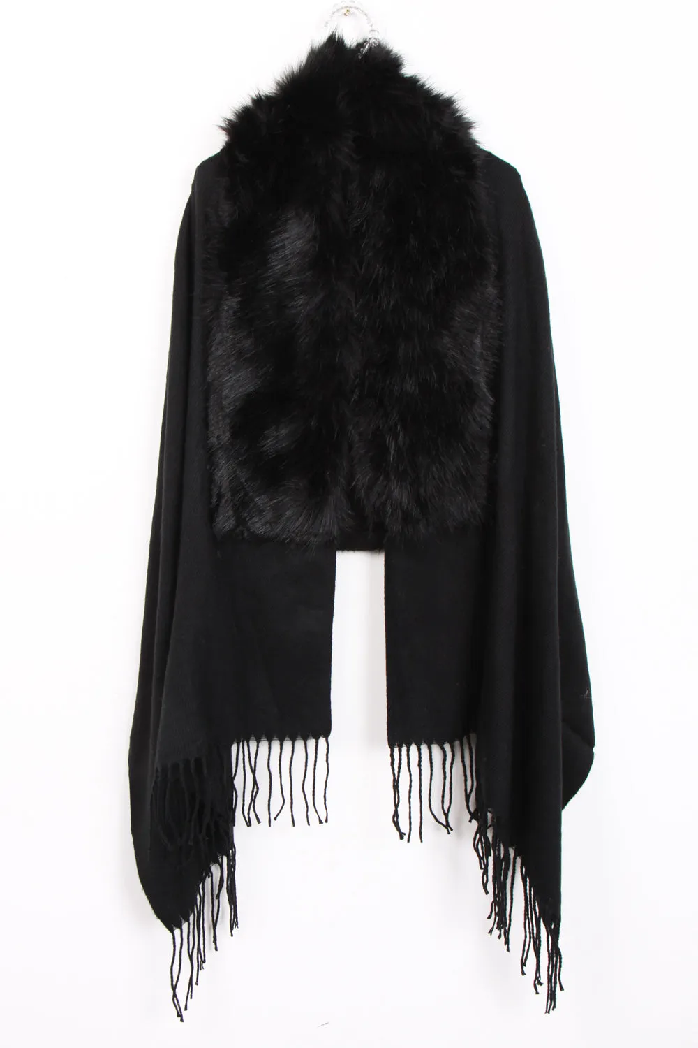 Faux Fur Collar Fringe Shawl/Scarf