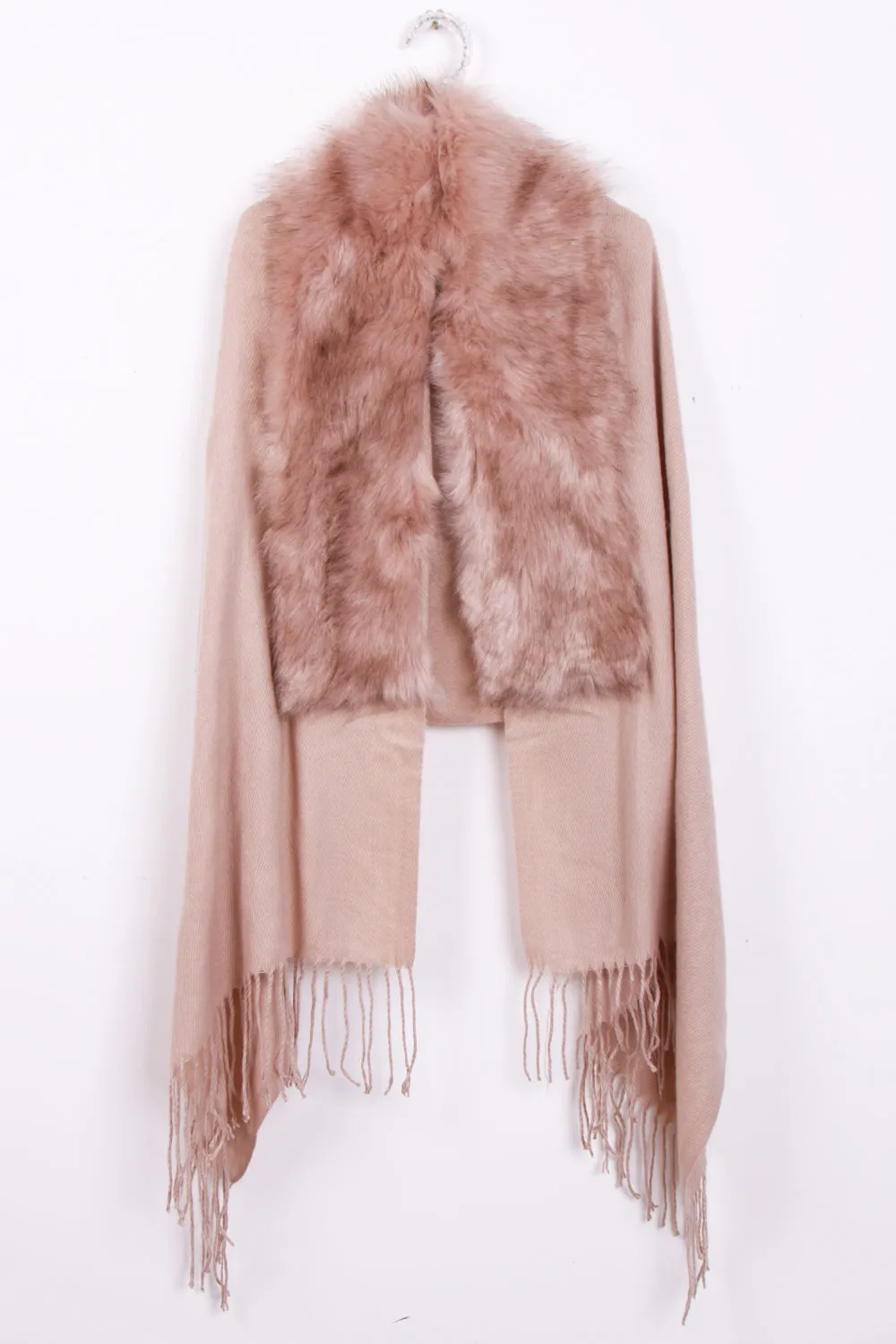 Faux Fur Collar Fringe Shawl/Scarf