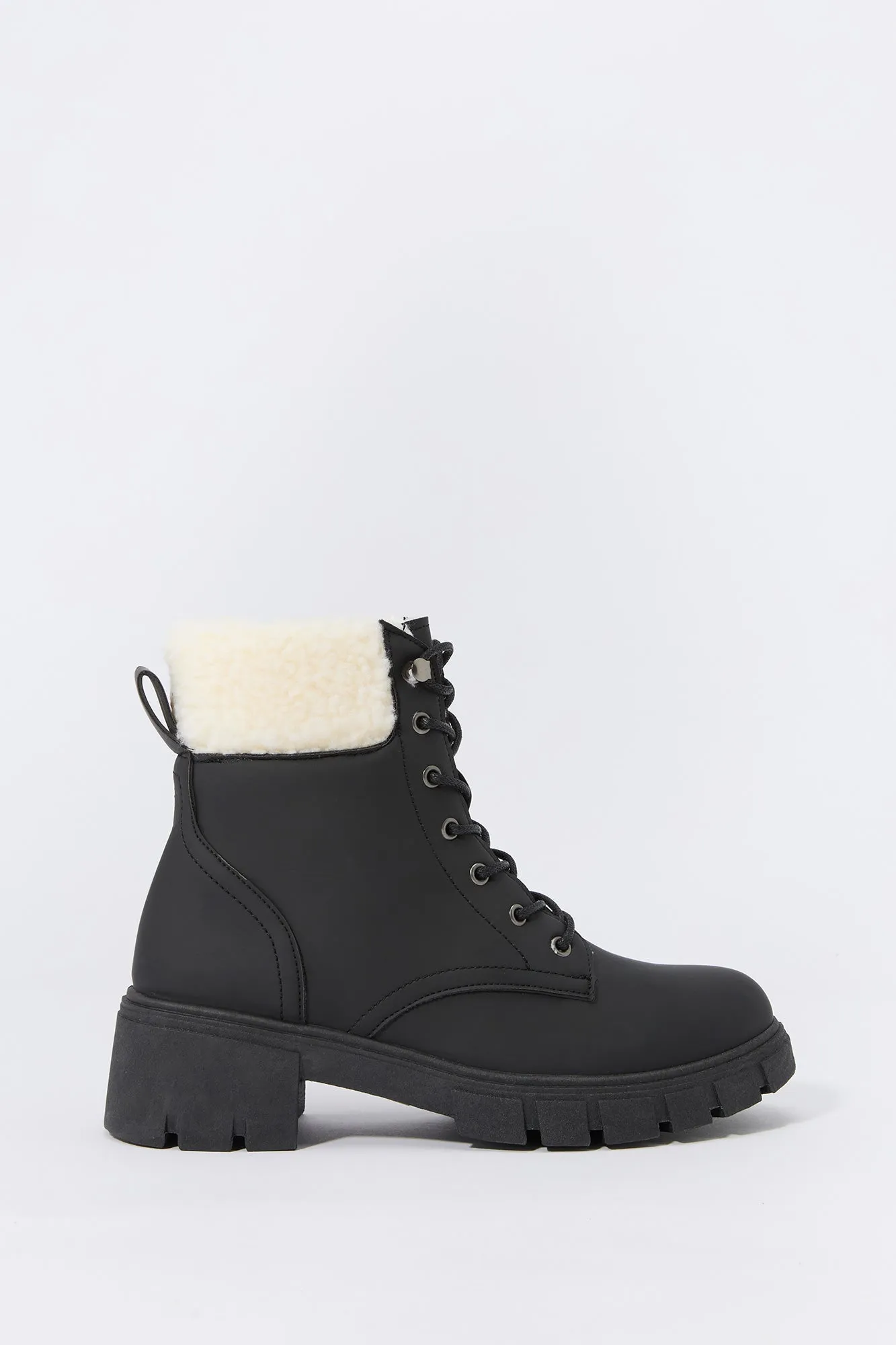 Faux Fur Collared Lace Up Lug Boot