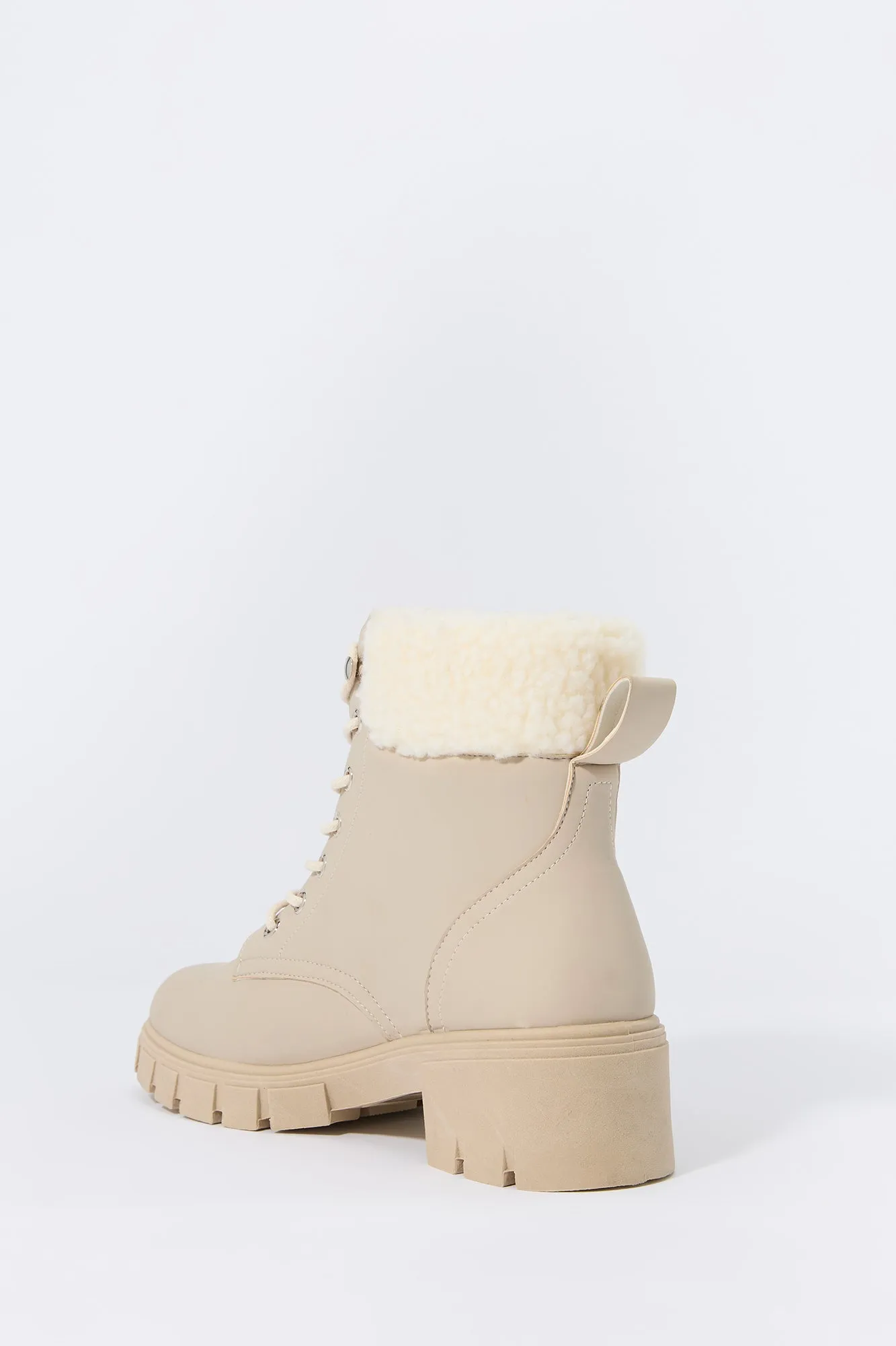 Faux Fur Collared Lace Up Lug Boot