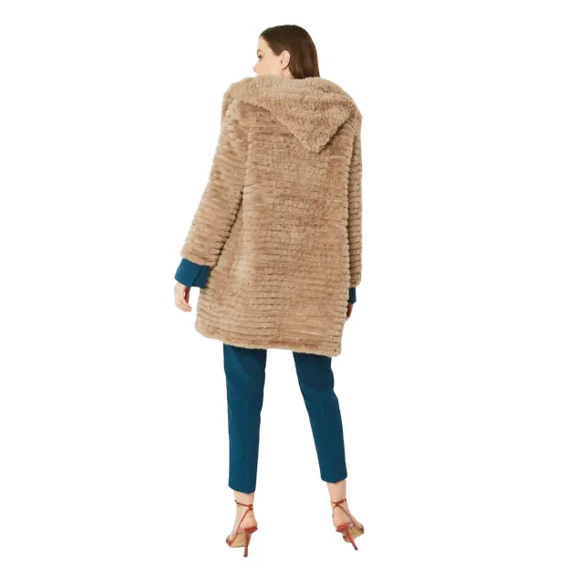 Faux Fur Mink Hooded Coat Mocha