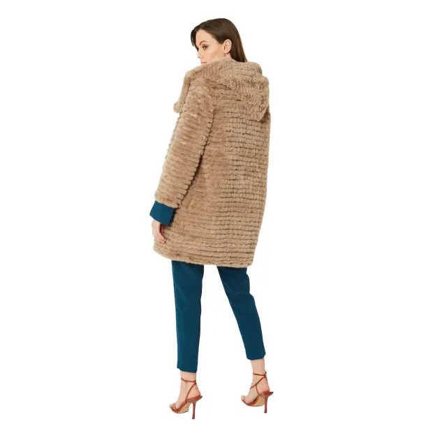 Faux Fur Mink Hooded Coat Mocha