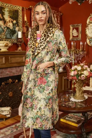 Floral jacquard button-up coat