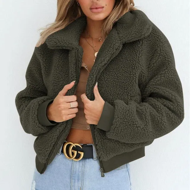 Fluffy Faux Lambswool Long Sleeve Collared Coats