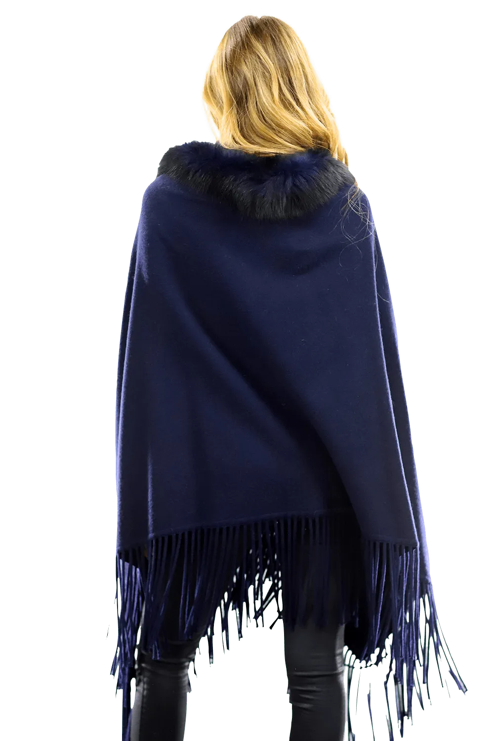 Fox Collar Wrap with Fringes - Navy