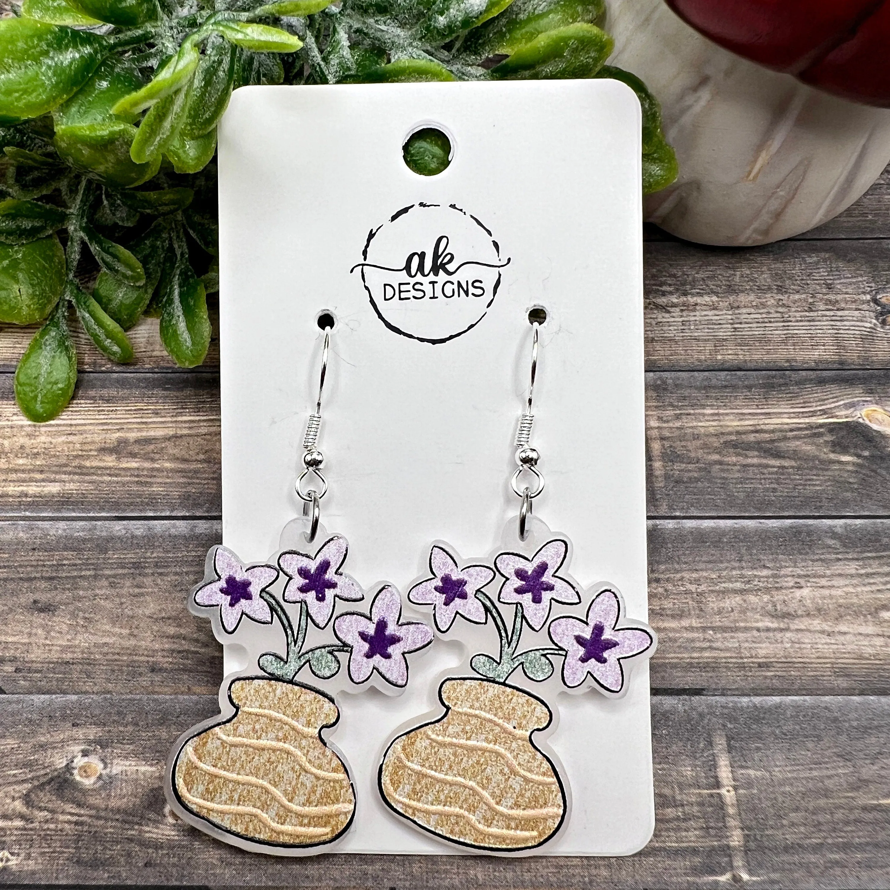 Frosted Acrylic Succulent Cactus Aloe Violet Flower Plant  Earrings, Hypoallergenic Gift