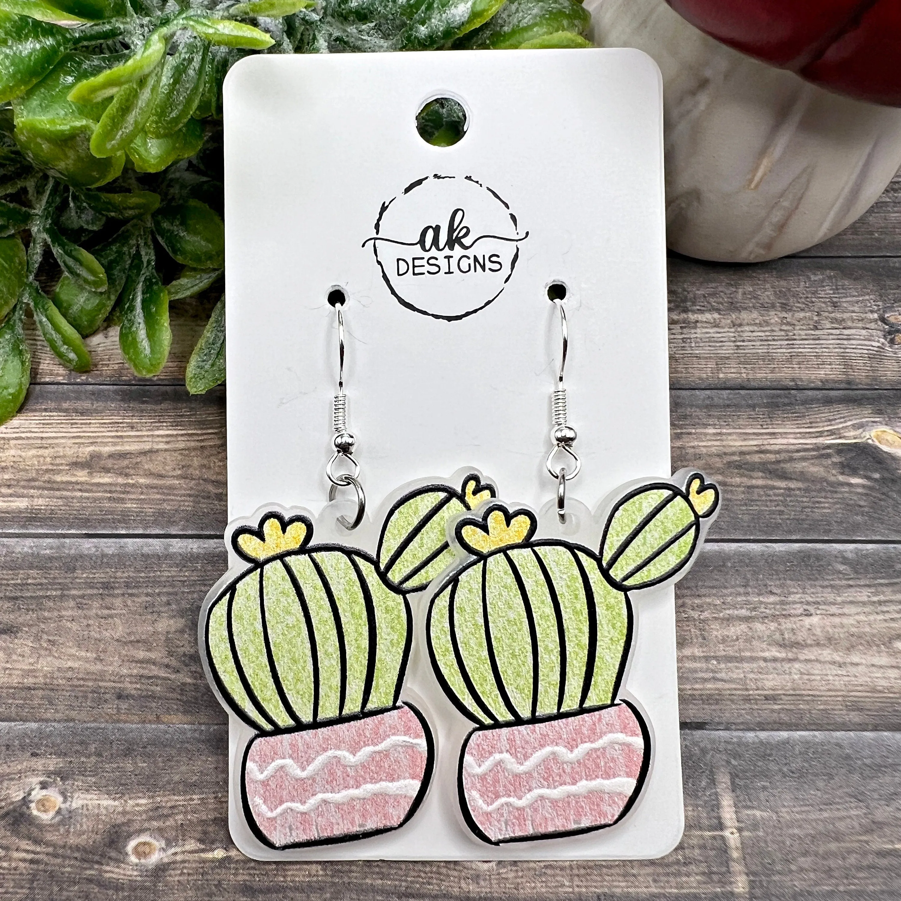 Frosted Acrylic Succulent Cactus Aloe Violet Flower Plant  Earrings, Hypoallergenic Gift