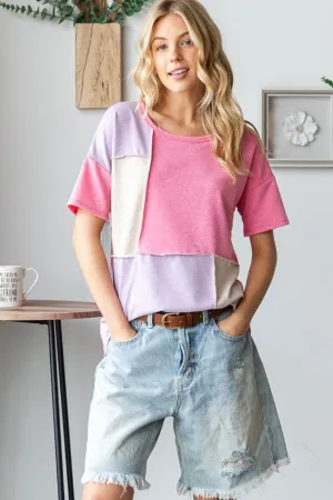 Full Size Color Block Exposed Seam T-Shirt