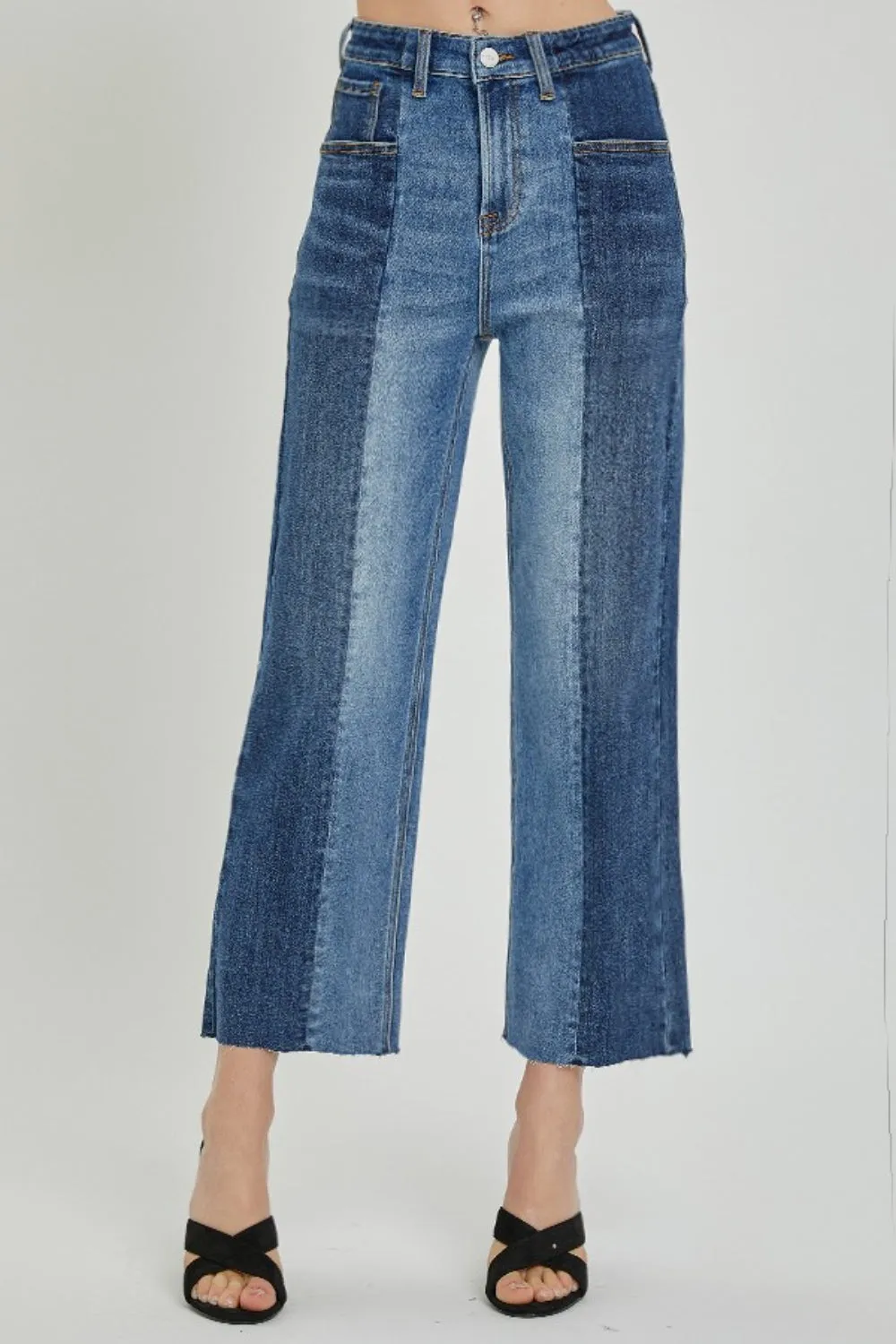 Full Size Mid-Rise Waist Two-Tones Jeans with Pockets