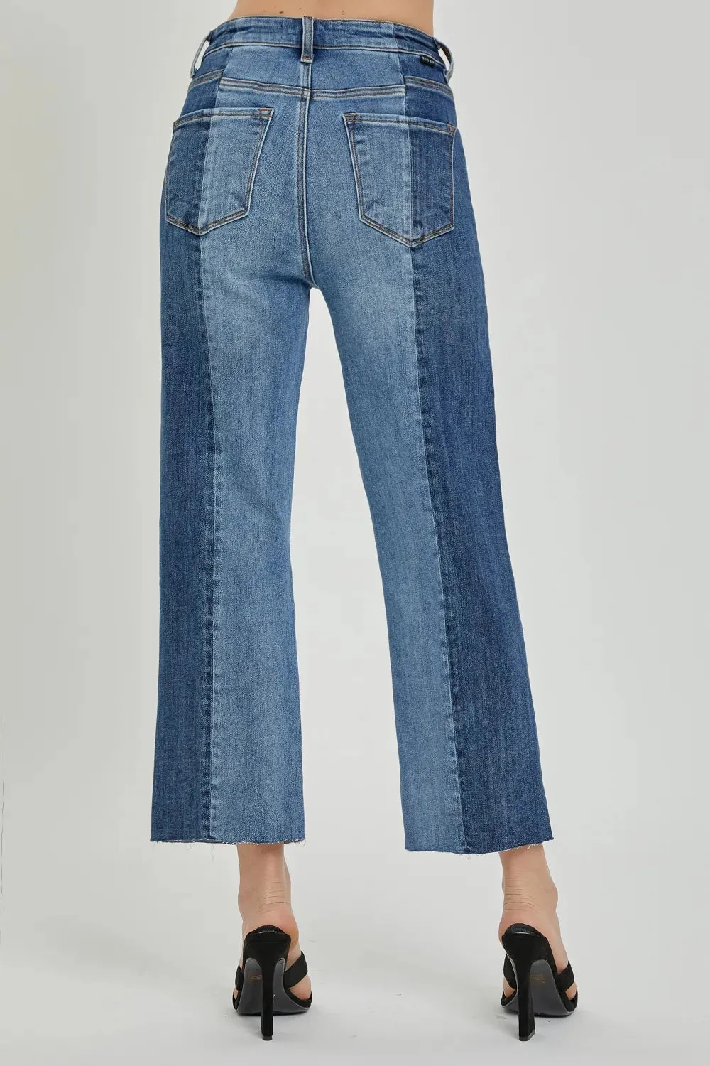 Full Size Mid-Rise Waist Two-Tones Jeans with Pockets