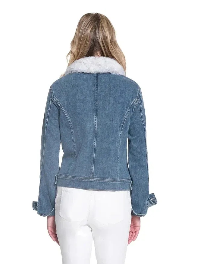 Fur Collar Denim Jacket by Tru Luxe