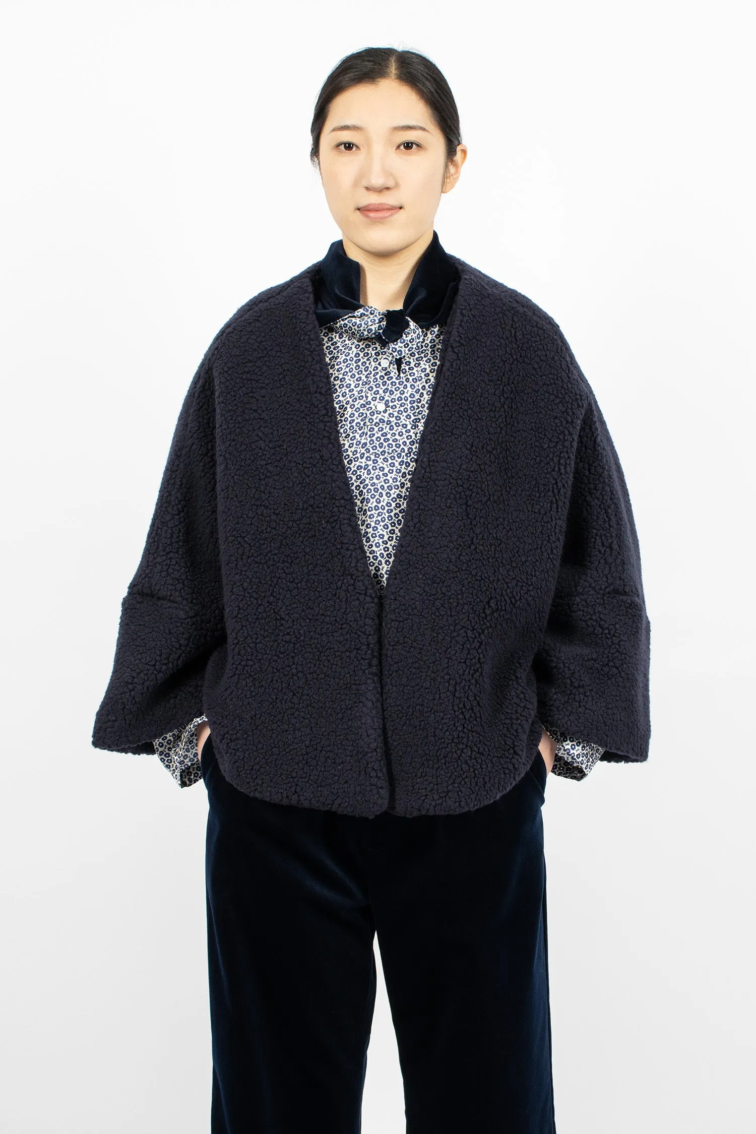 Furry Shawl Jacket Navy