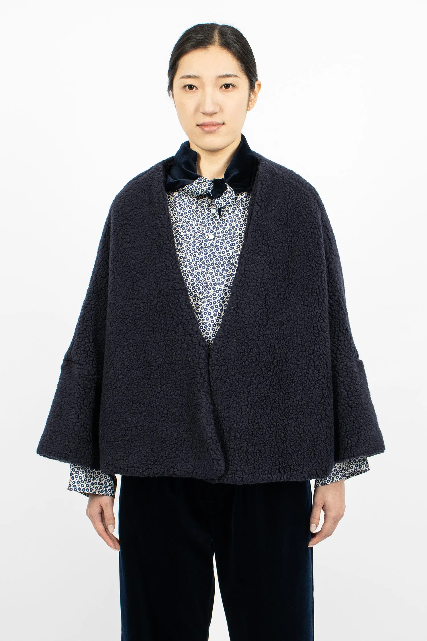 Furry Shawl Jacket Navy