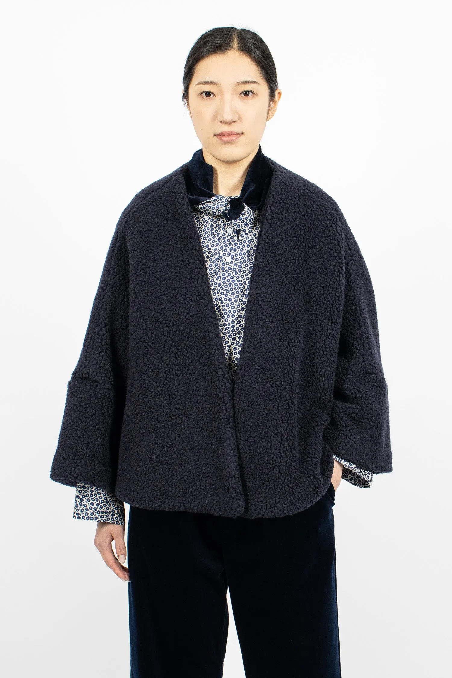 Furry Shawl Jacket Navy