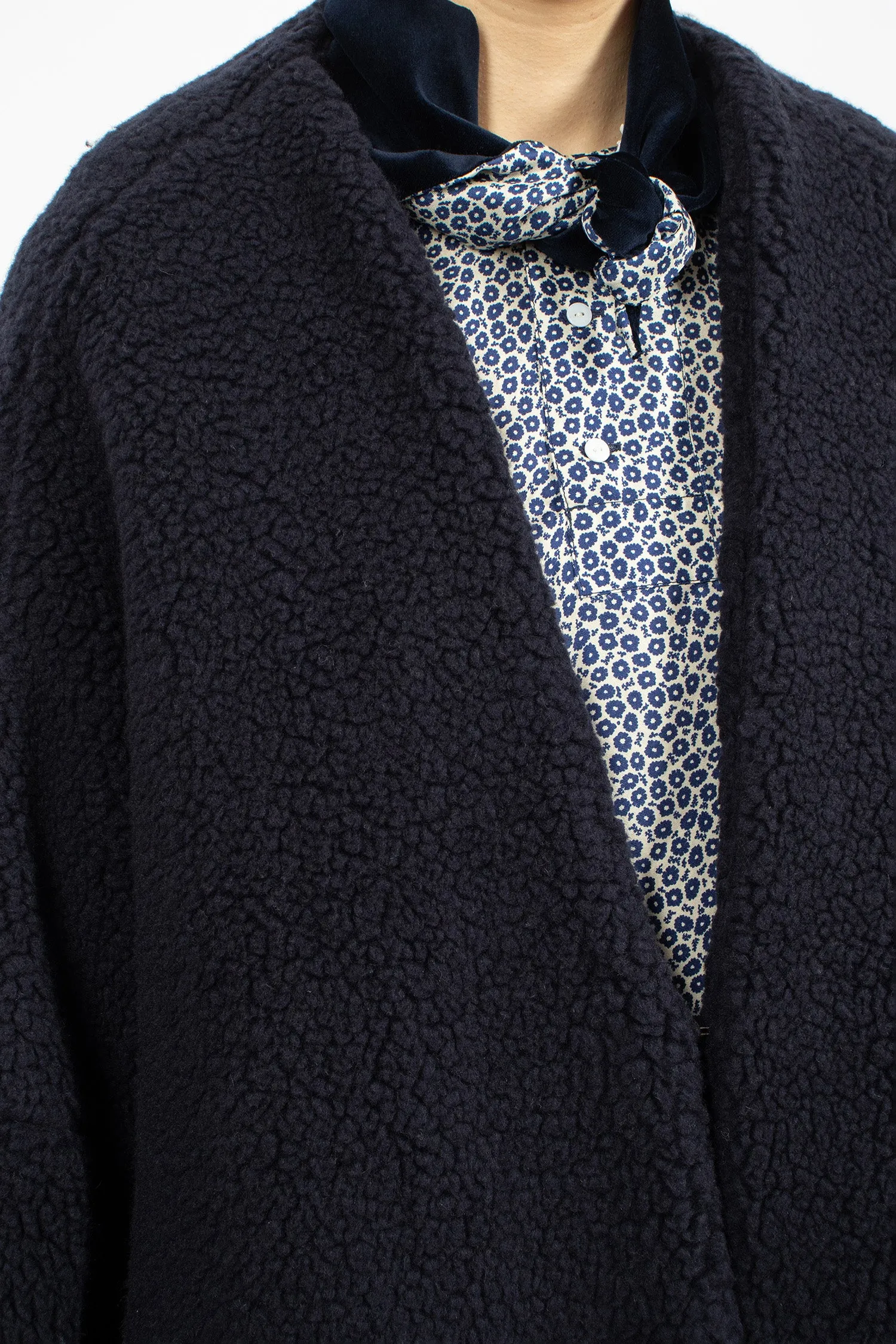 Furry Shawl Jacket Navy