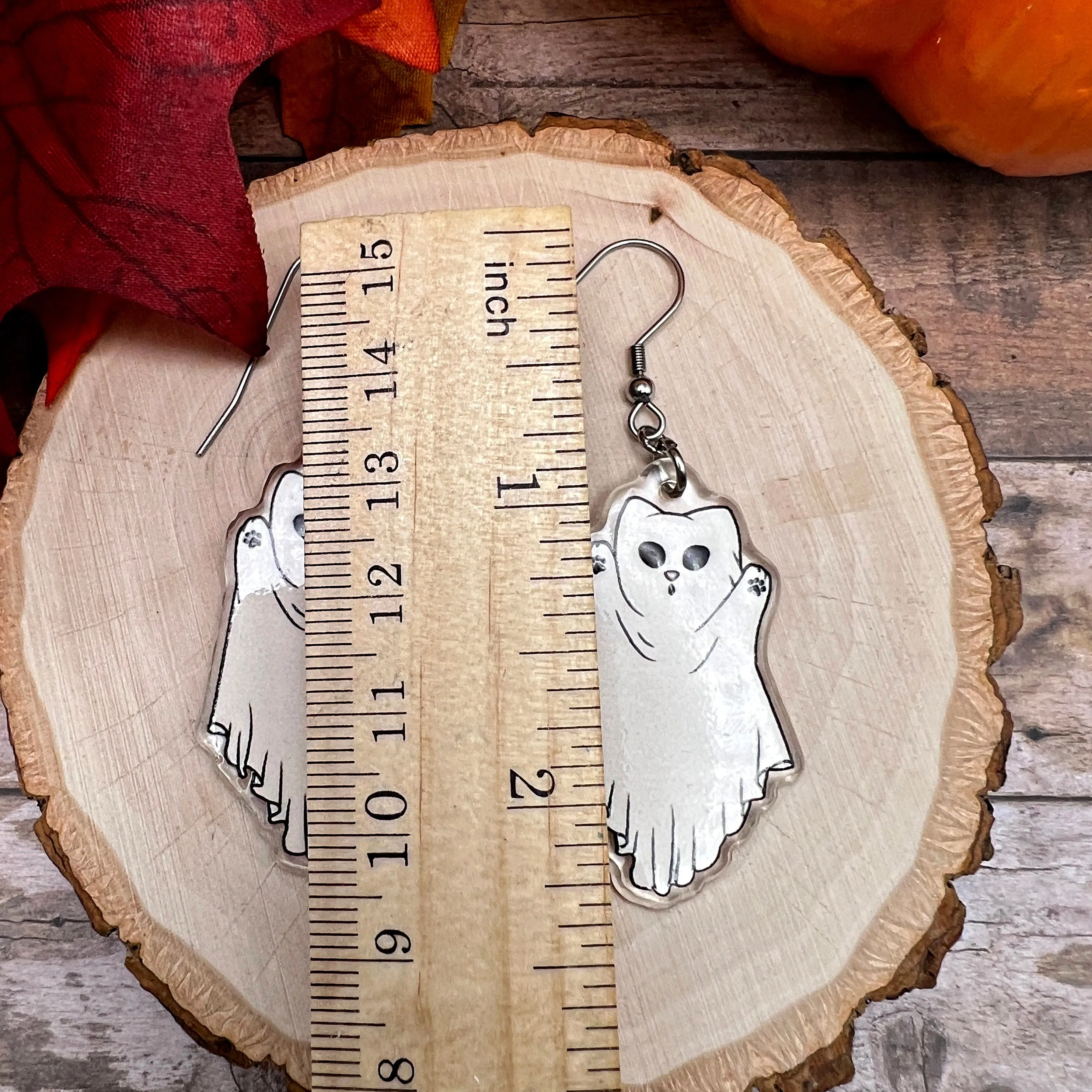 Ghost Kitty White Cat Costume Halloween Spooky, Hypoallergenic  Earrings