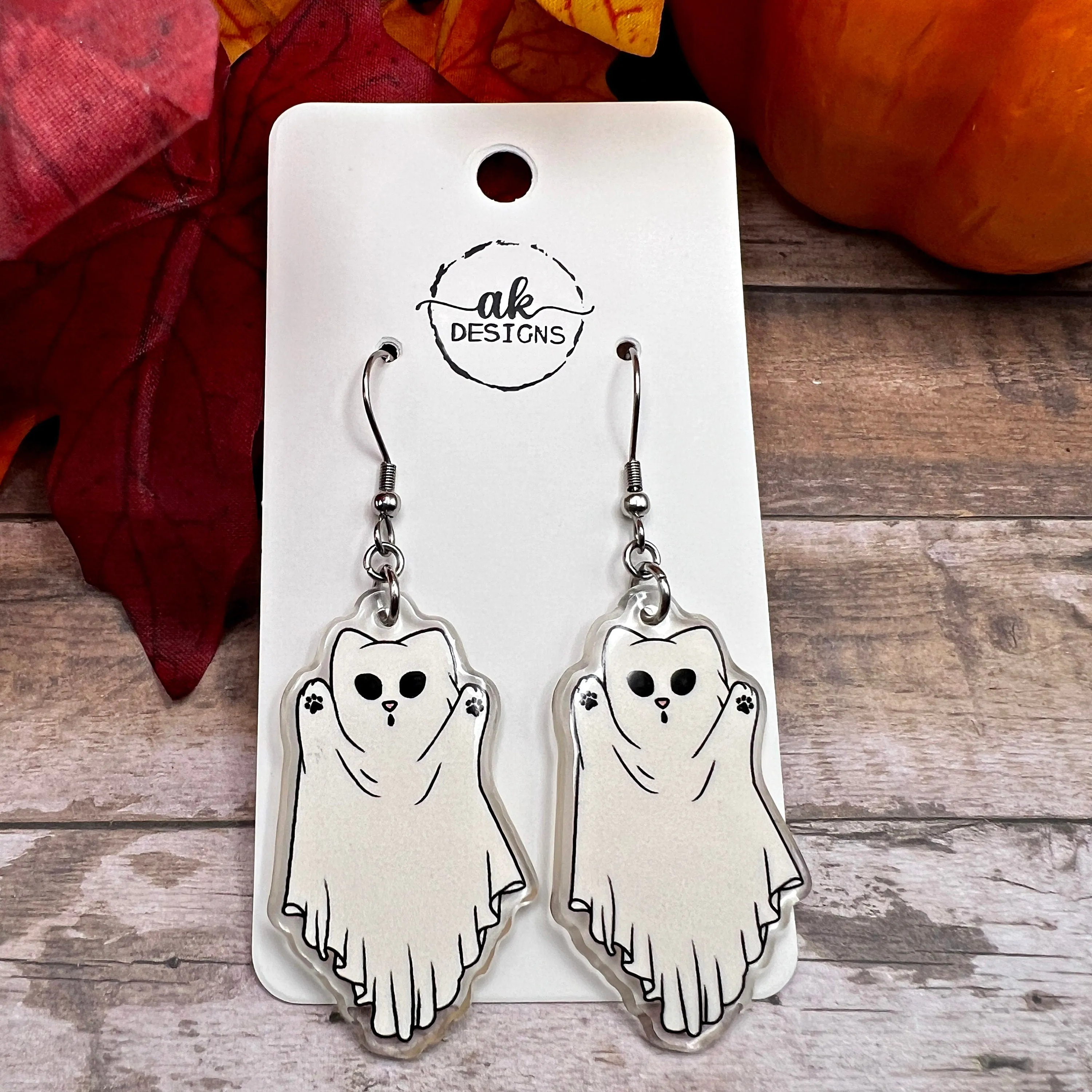 Ghost Kitty White Cat Costume Halloween Spooky, Hypoallergenic  Earrings