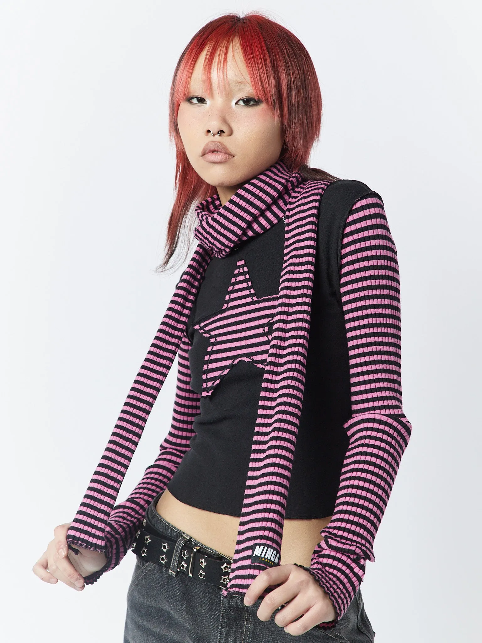 Girlfriend Stripes Pink Black Scarf