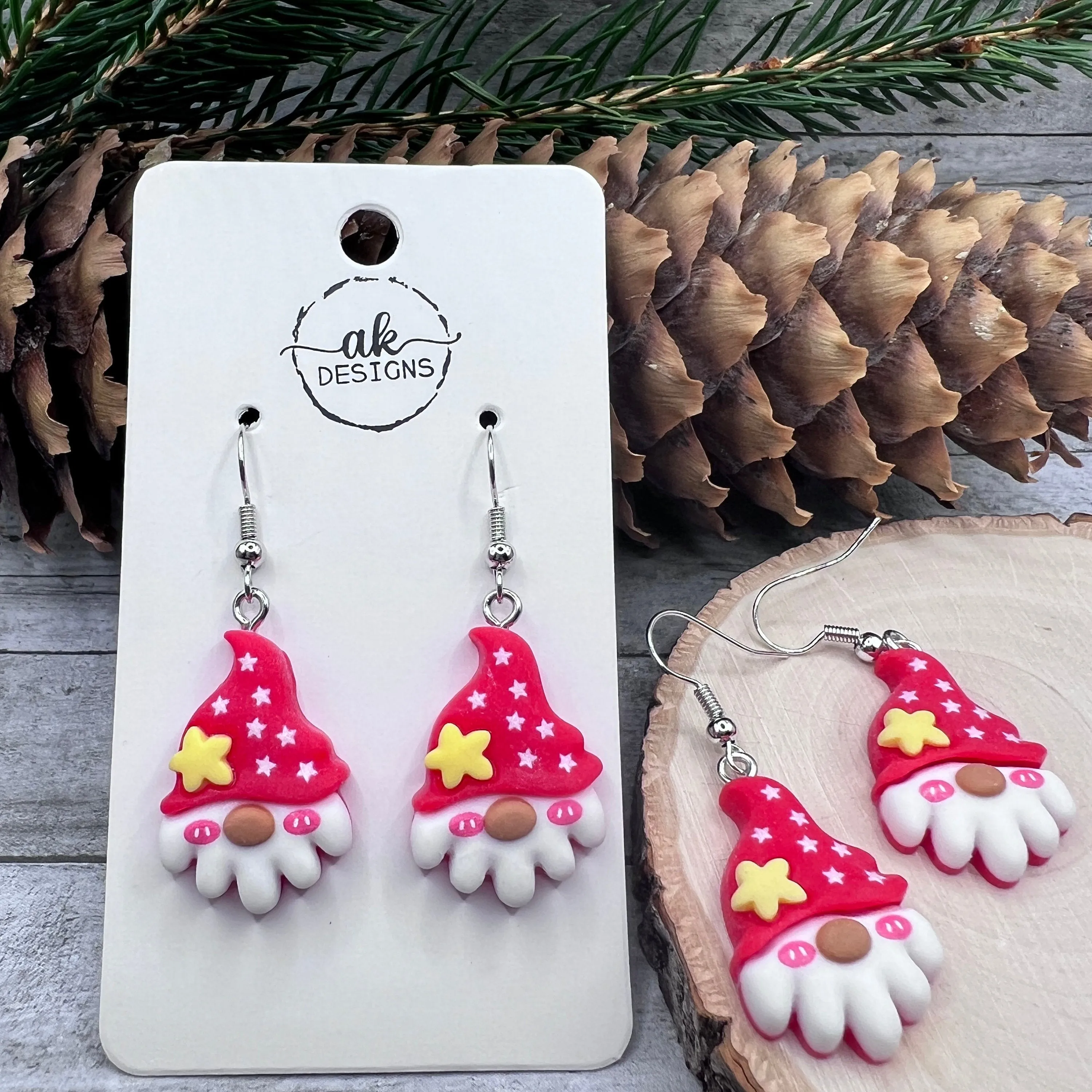 Gnome Christmas Santa Beard Resin Hypoallergenic  Holiday Earrings