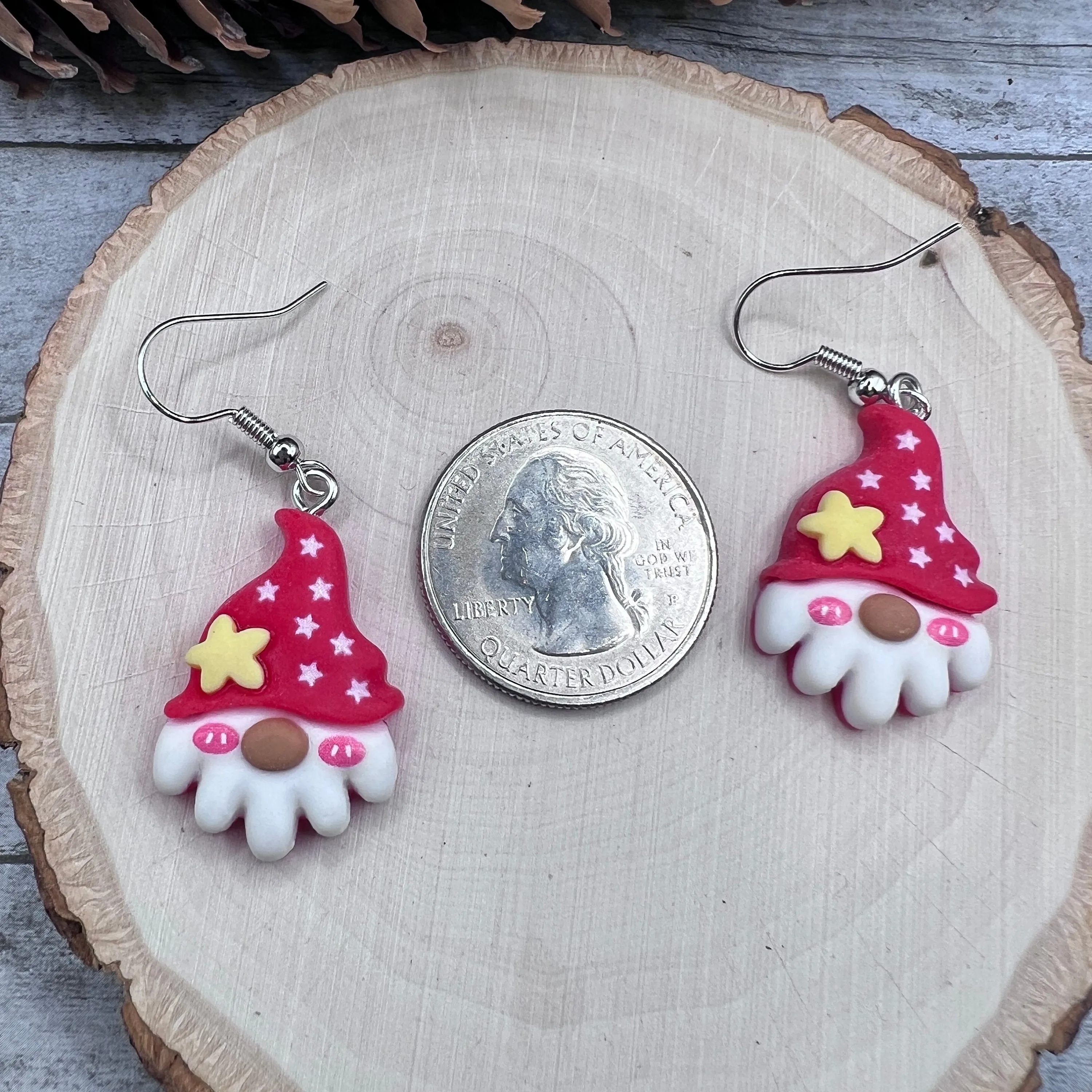 Gnome Christmas Santa Beard Resin Hypoallergenic  Holiday Earrings