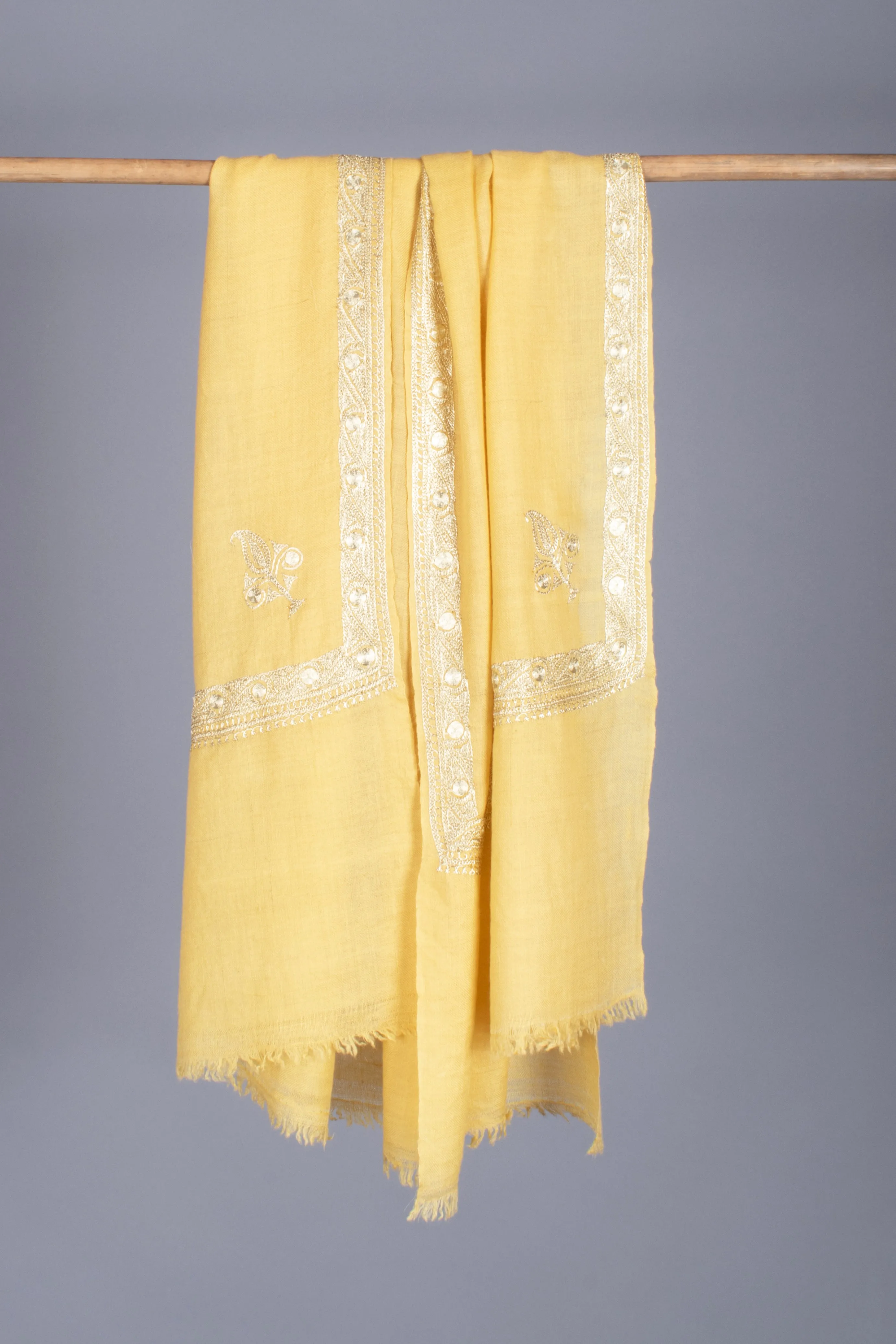 Golden Yellow Tilla Embroidered Cashmere Scarf