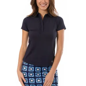 Golftini Women's Short Sleeve Ruffle Golf Polo Shirt - Navy