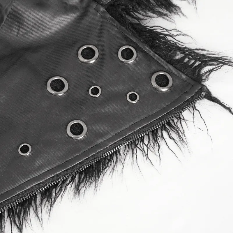 Gothic Punk Lapel Collar Faux Fur Jacket With Eyelets