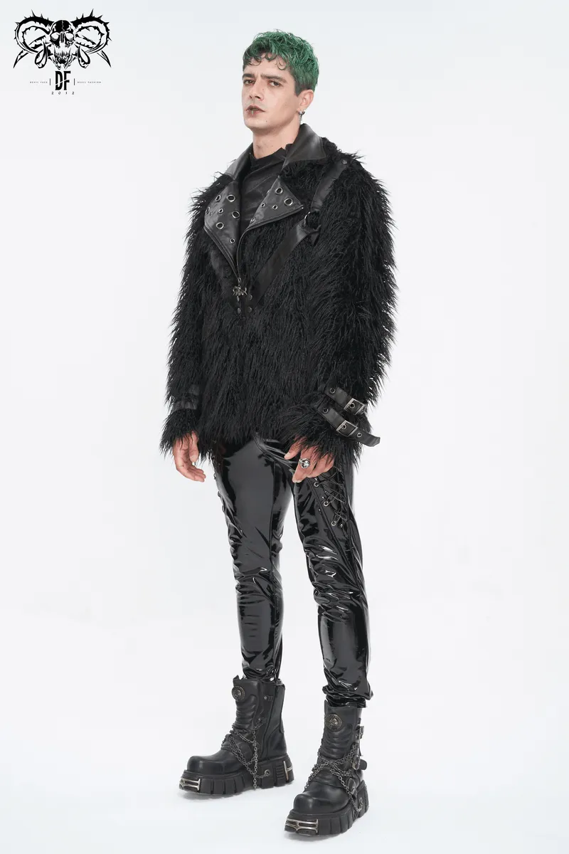 Gothic Punk Lapel Collar Faux Fur Jacket With Eyelets