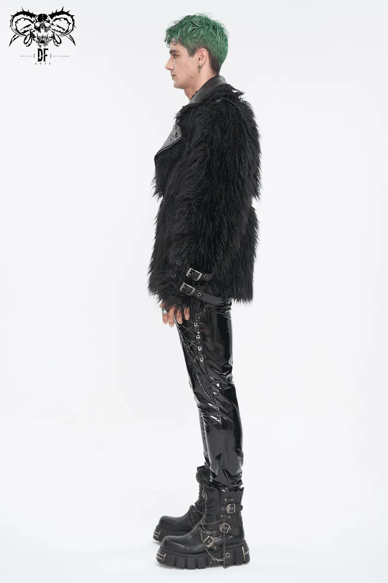 Gothic Punk Lapel Collar Faux Fur Jacket With Eyelets