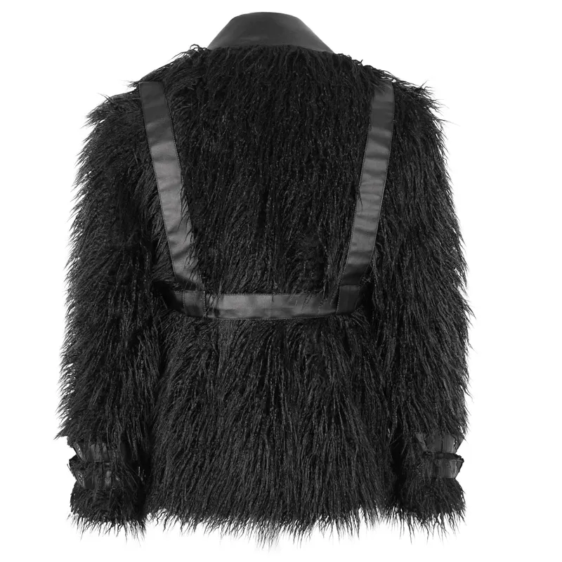 Gothic Punk Lapel Collar Faux Fur Jacket With Eyelets