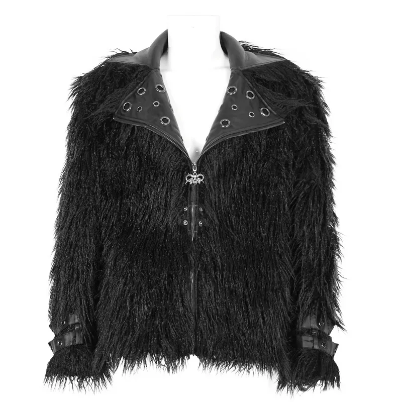 Gothic Punk Lapel Collar Faux Fur Jacket With Eyelets