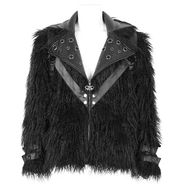 Gothic Punk Lapel Collar Faux Fur Jacket With Eyelets