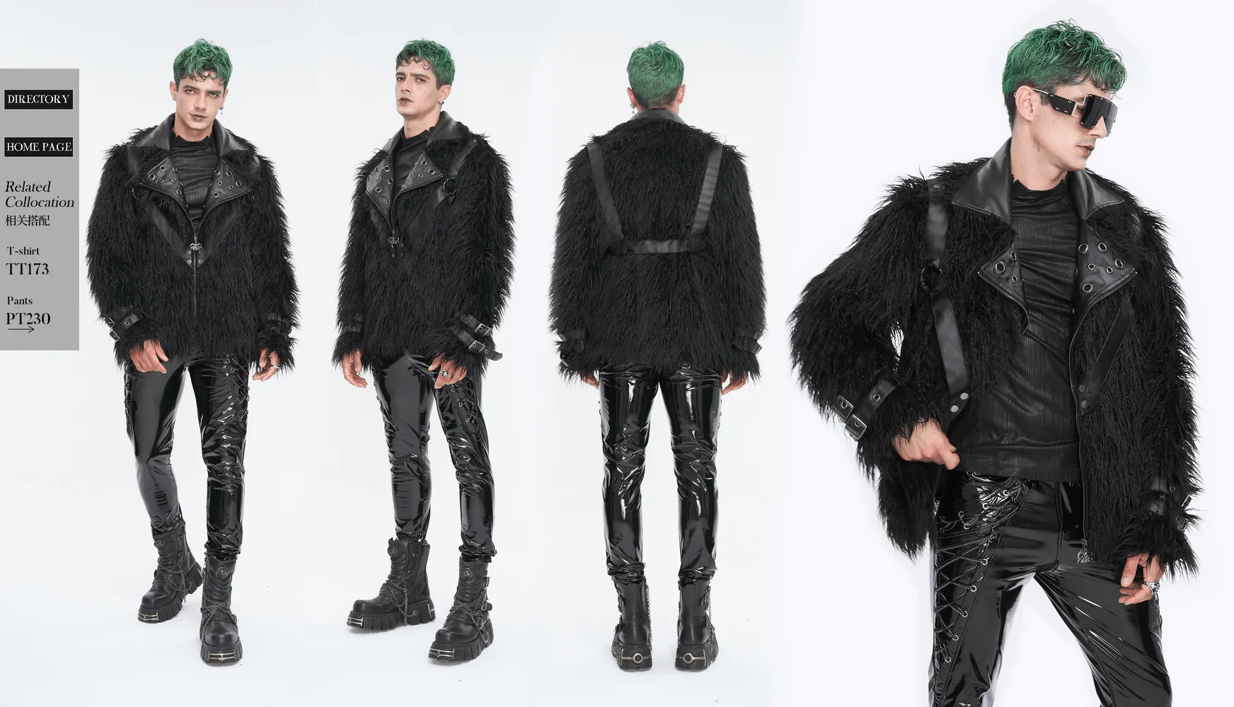 Gothic Punk Lapel Collar Faux Fur Jacket With Eyelets