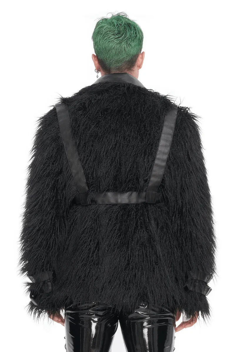 Gothic Punk Lapel Collar Faux Fur Jacket With Eyelets