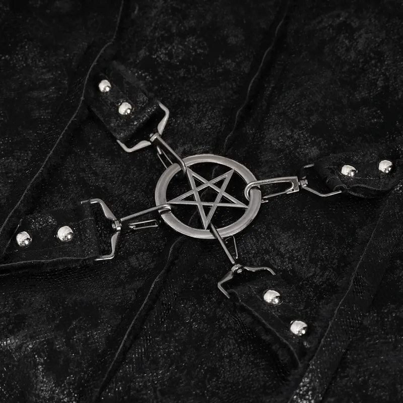 Gothic Stand Collar Splice Jacket with Buckle and Metal Pentagram