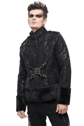 Gothic Stand Collar Splice Jacket with Buckle and Metal Pentagram