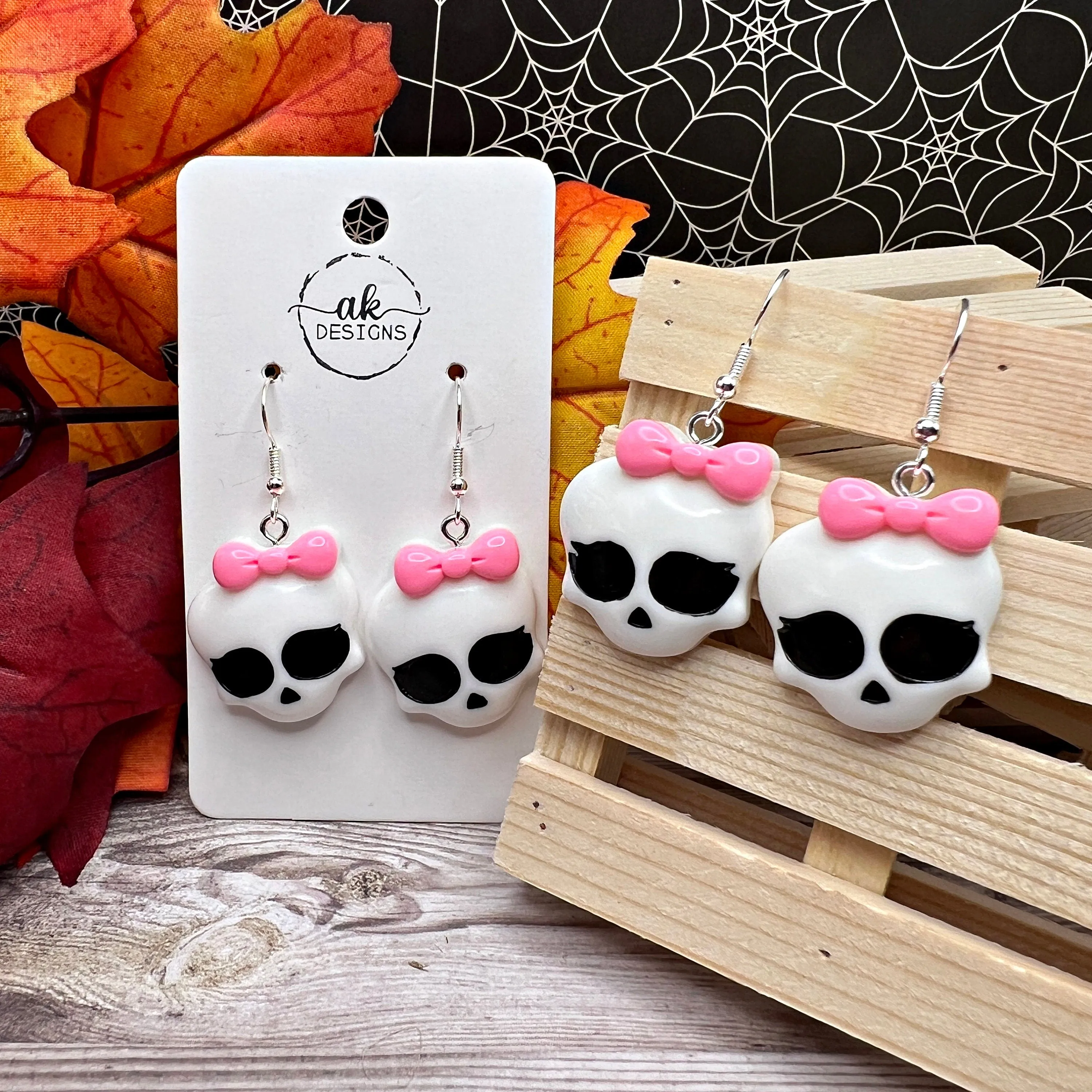 Halloween Skull with Bow Hypoallergenic Spooky  Earrings - Clearance