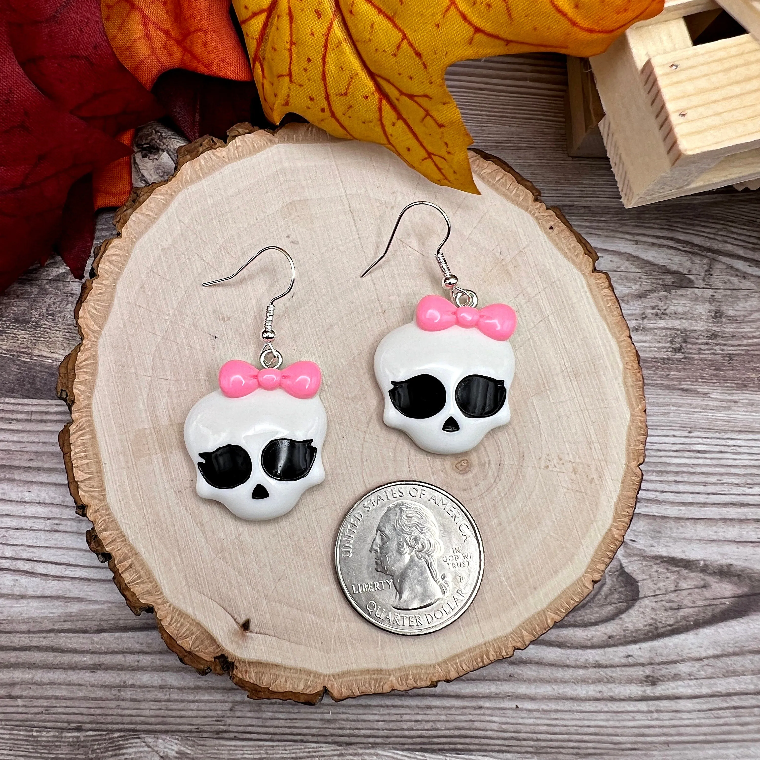 Halloween Skull with Bow Hypoallergenic Spooky  Earrings - Clearance