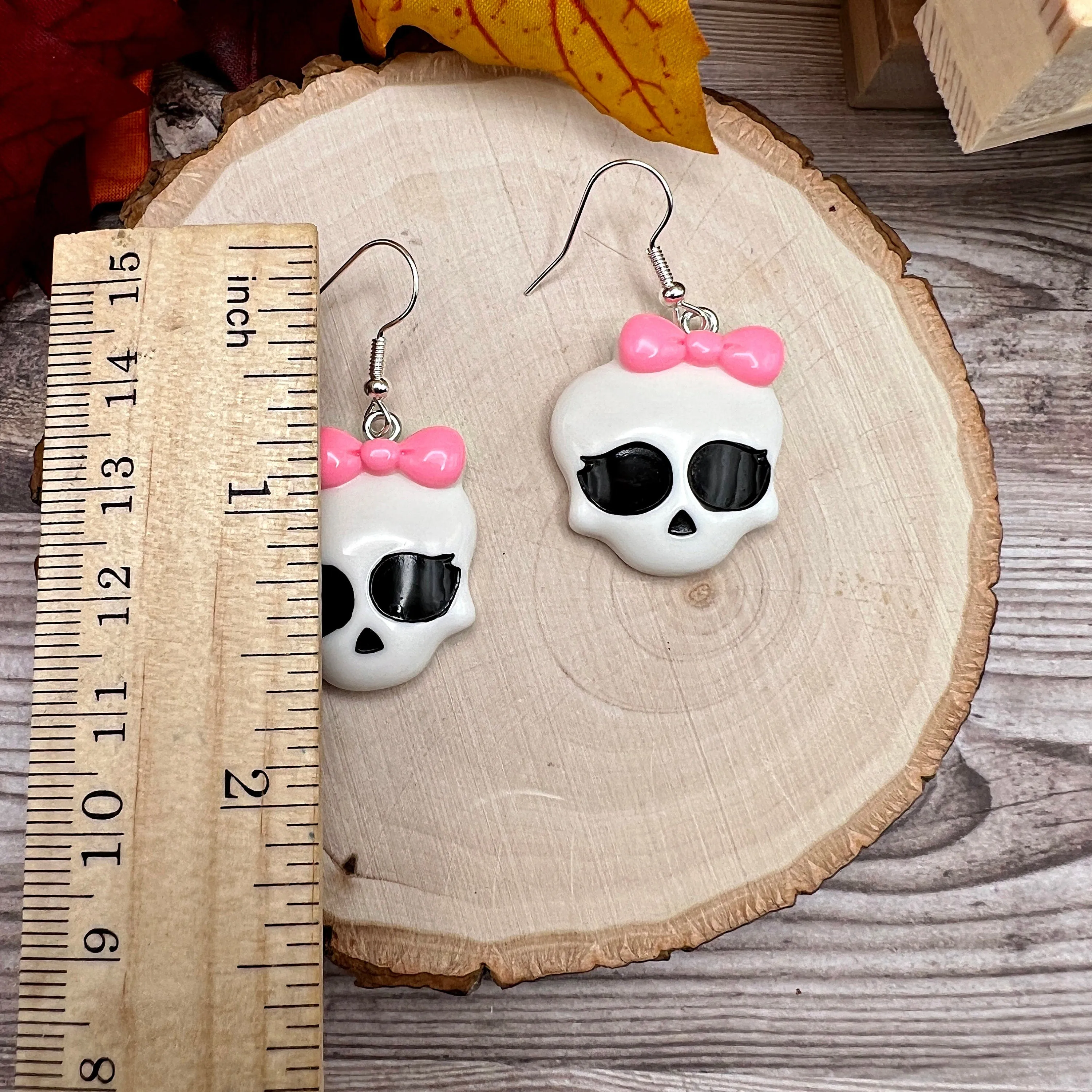 Halloween Skull with Bow Hypoallergenic Spooky  Earrings - Clearance