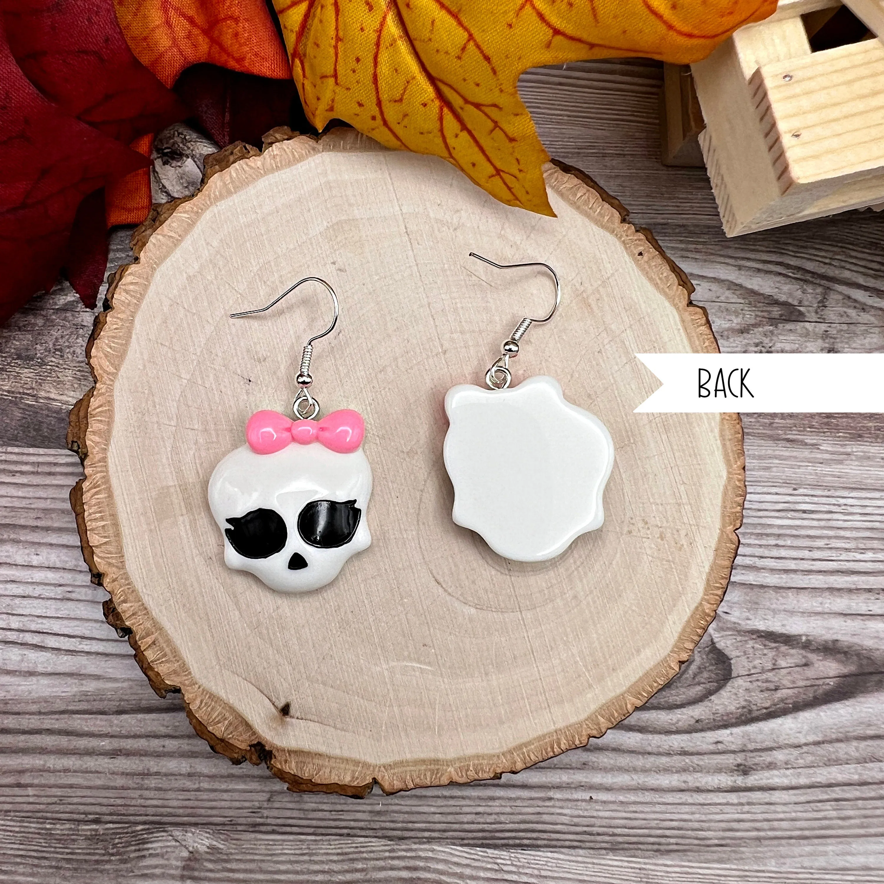 Halloween Skull with Bow Hypoallergenic Spooky  Earrings - Clearance