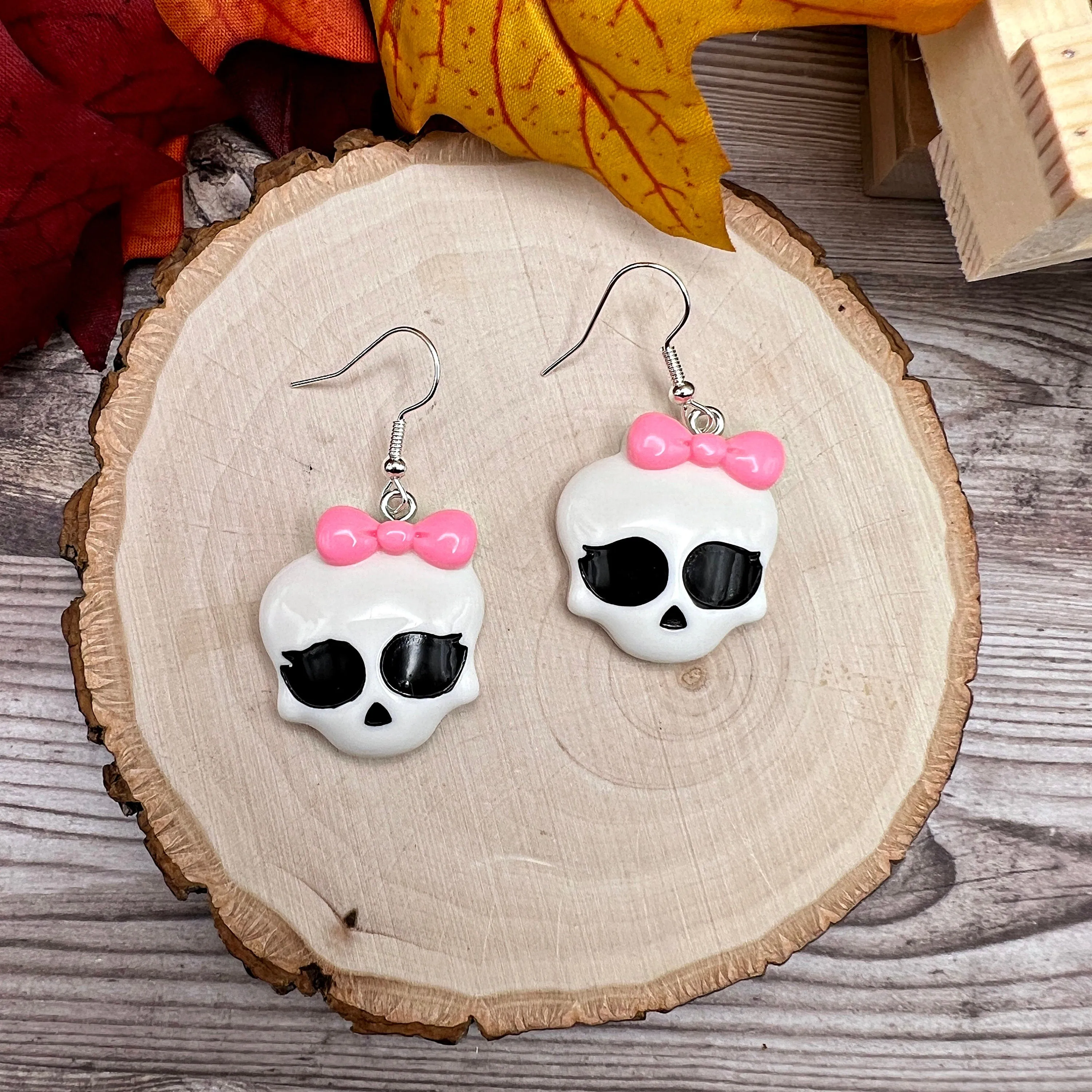 Halloween Skull with Bow Hypoallergenic Spooky  Earrings - Clearance