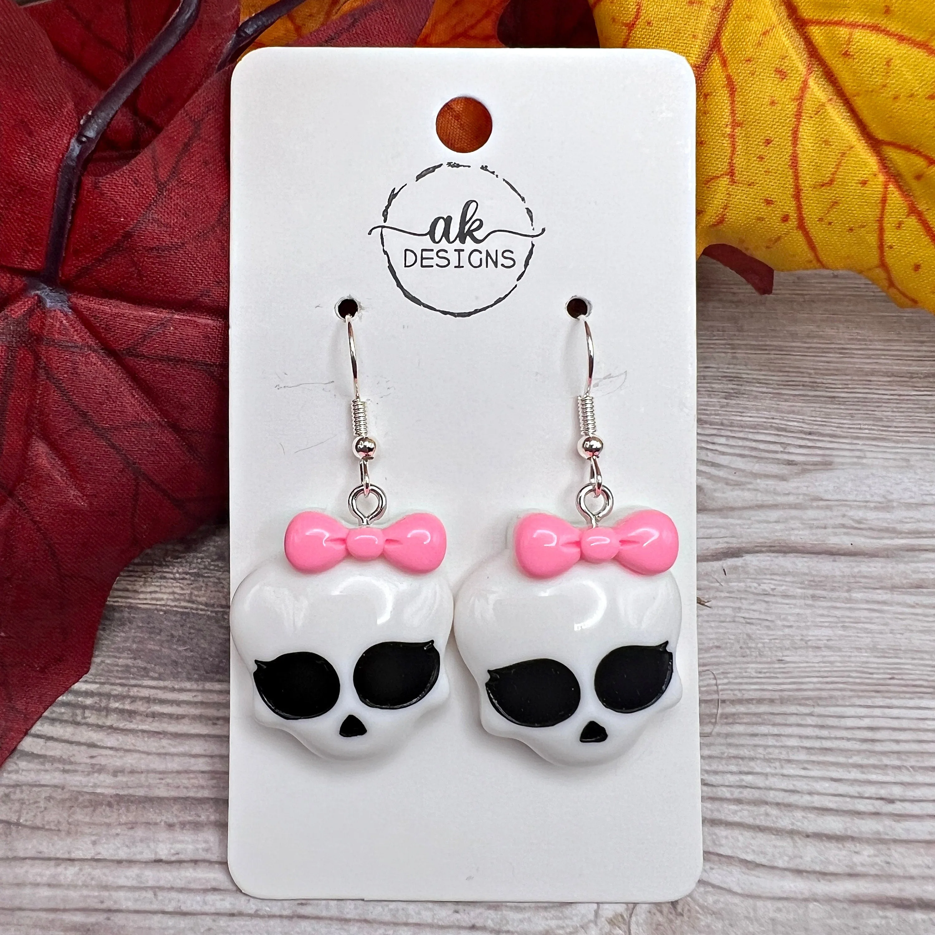 Halloween Skull with Bow Hypoallergenic Spooky  Earrings - Clearance