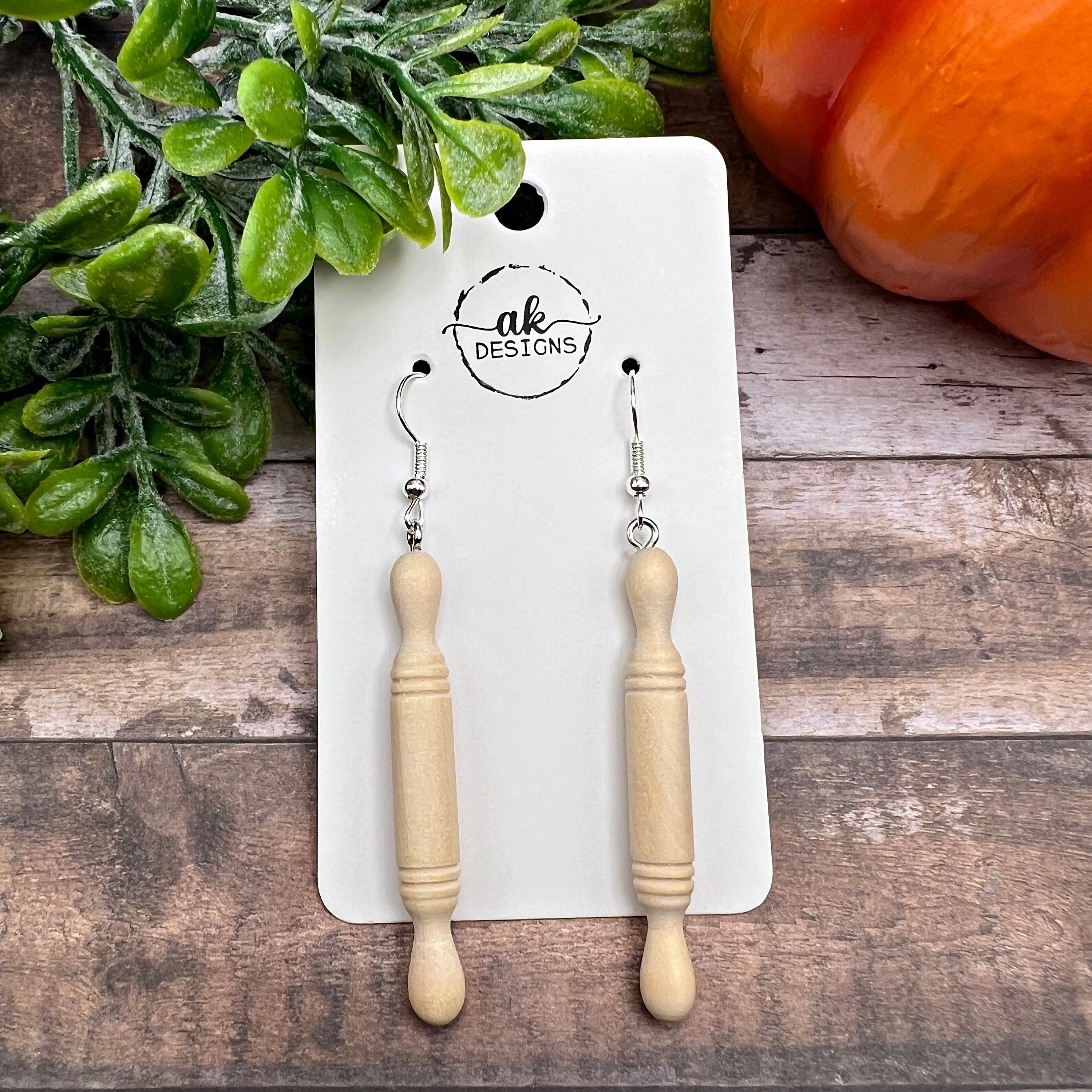 Handmade Wood Rolling Pin or Wire Wisk, Baking Baker, Hypoallergenic  Earrings