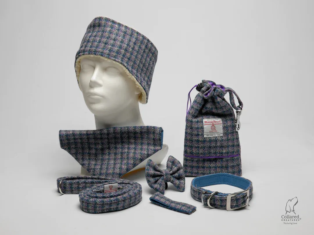 Harris Tweed Lilac and Blue Small Check Buckle Dog Collar