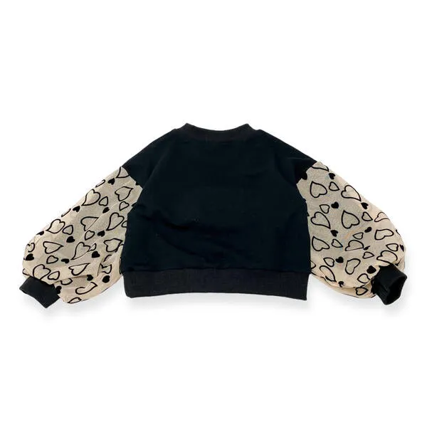 Heart Embellished Mesh Slv Sweatshirt