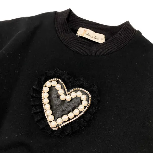 Heart Embellished Mesh Slv Sweatshirt